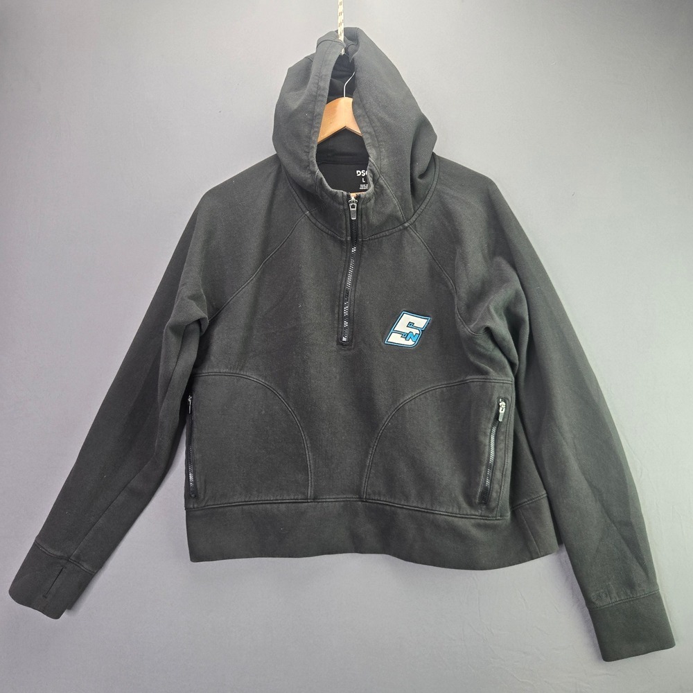 DSG Nixon Solano Racing Hoodie 1/4 Zip Pullover Size L Black Graphic Cropped